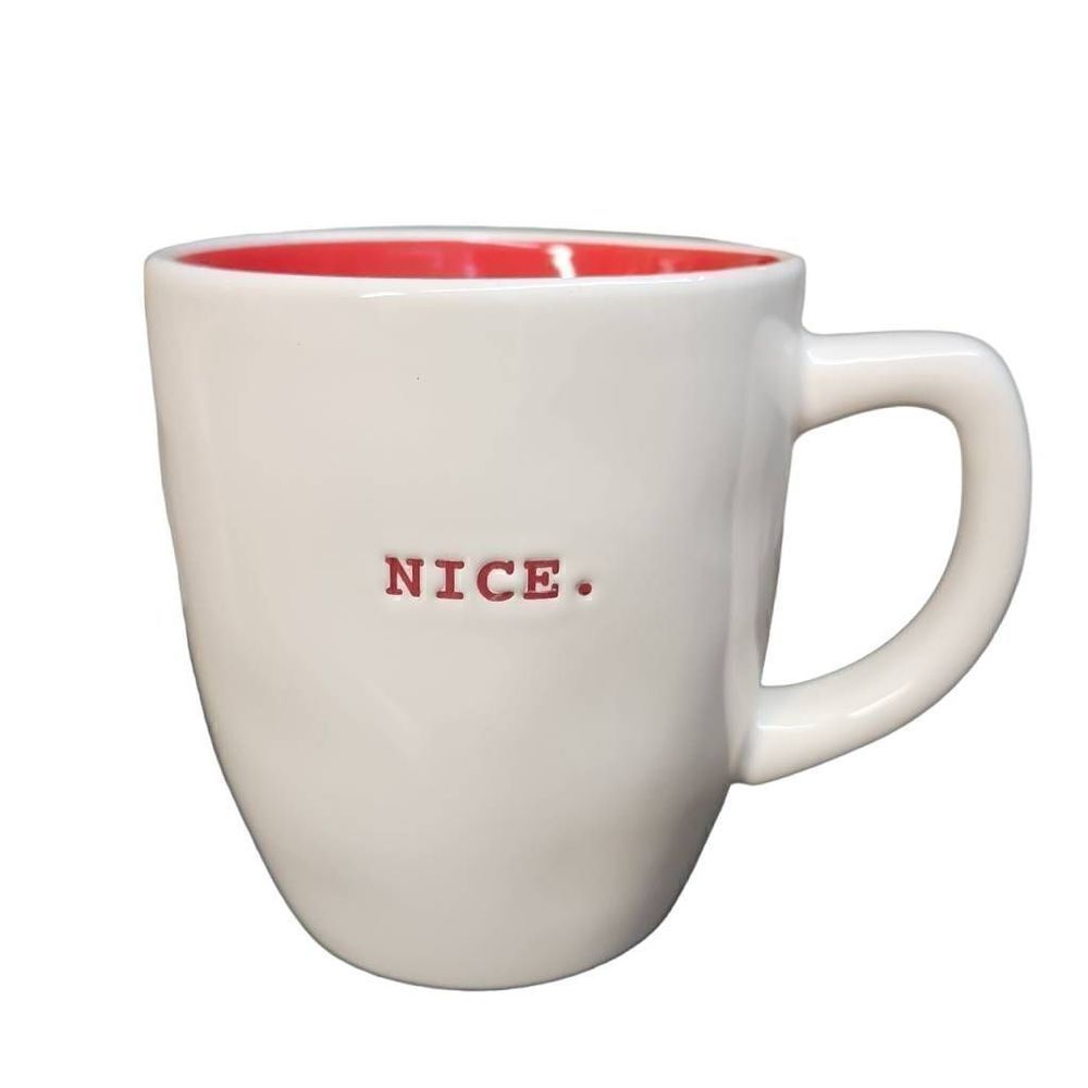 Rae Dunn White Red "Nice" Holiday Coffee Mug